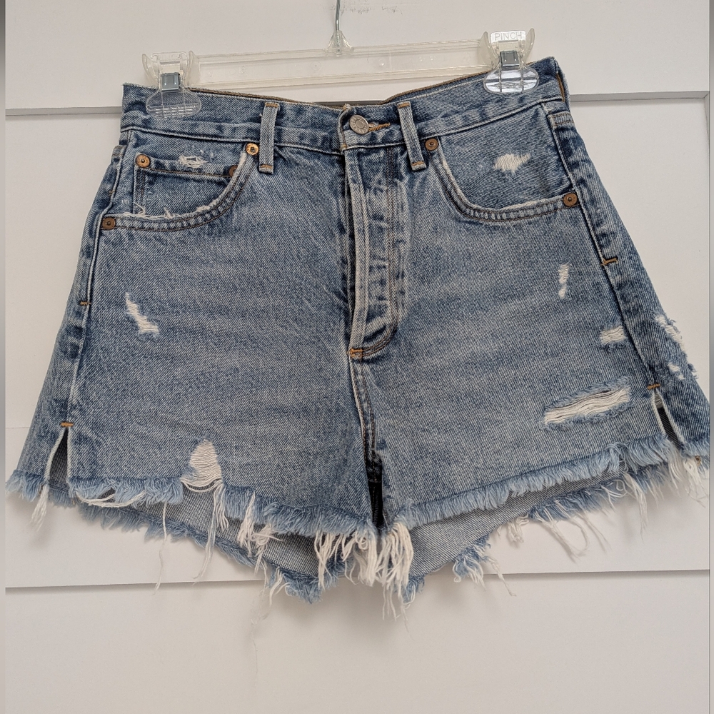 Aritzia Agolde Blue Distressed Jean Shorts Frayed Hem